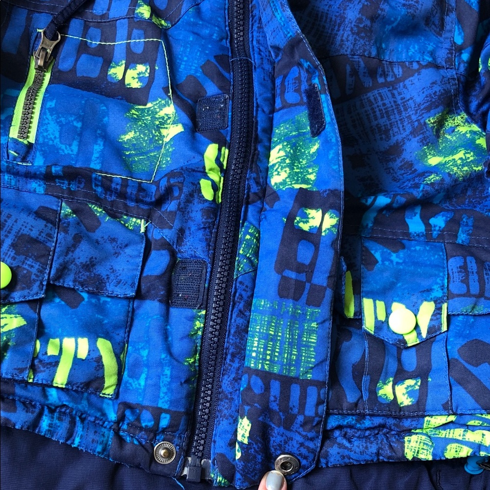 Tag Kids Blue Puffer winter Jacket with Neon Green Lining - Picture 5 of 10